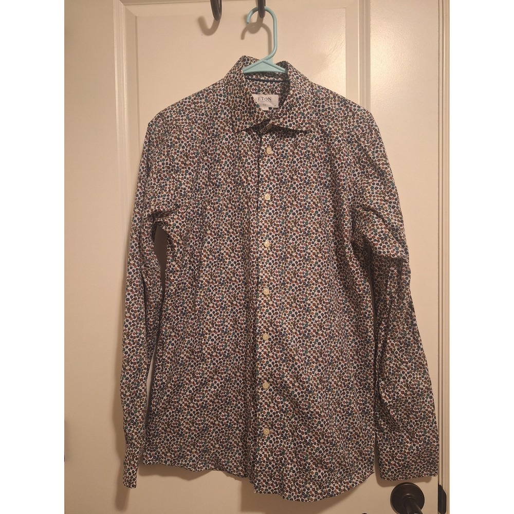 Eton Slim Fit Mens Shirt 16 41 L Multi Color Micro Floral Poplin Button Down‎